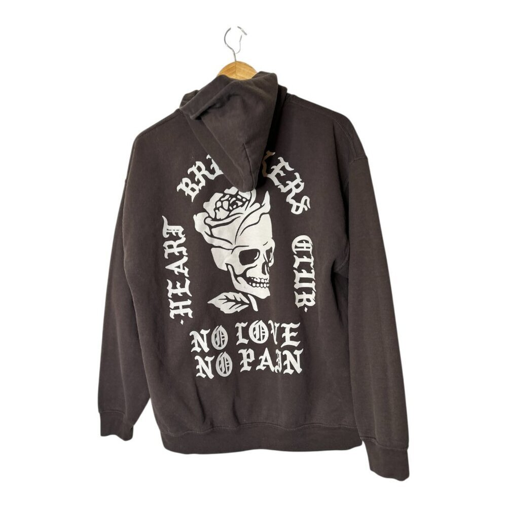 Heartbreakers Club‎ "No Love No Pain" Unisex Hoodie Brown Size XL Graphic Skull